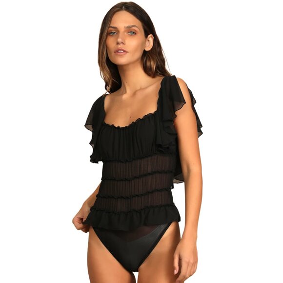 Free People Intimately Black Ruffle Bodysuit – Size M - Picture 1 of 7